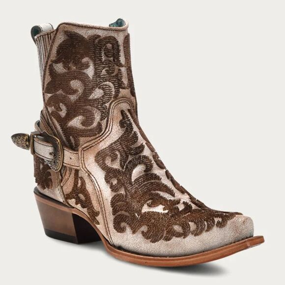 NIB Corral Distressed Beige/Brown 3D Bristle Embroidered Ankle Boots - Picture 3 of 14